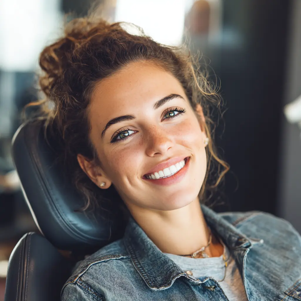 Smiling college student in a dental chair after sedation dentistry in University City, MO